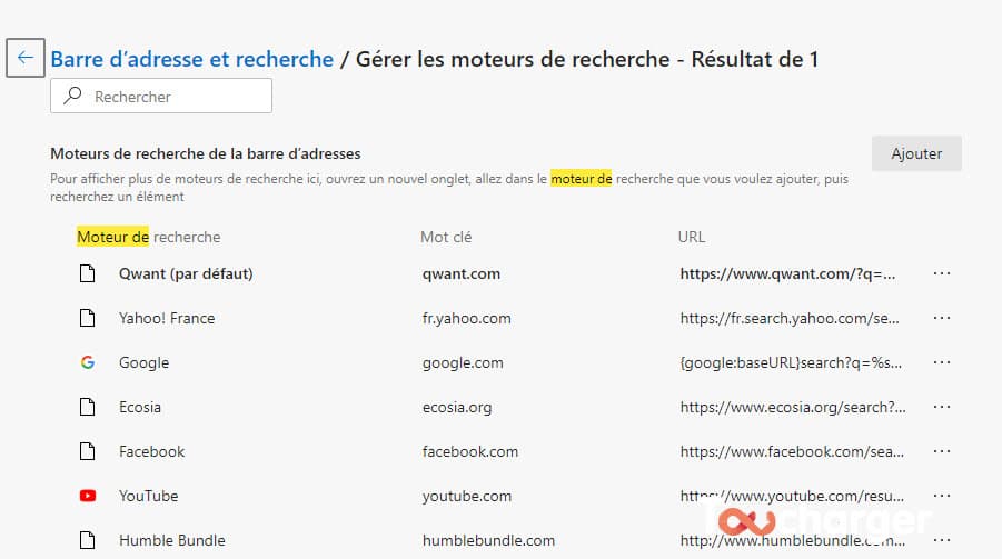 Ajouter moteur de recherche